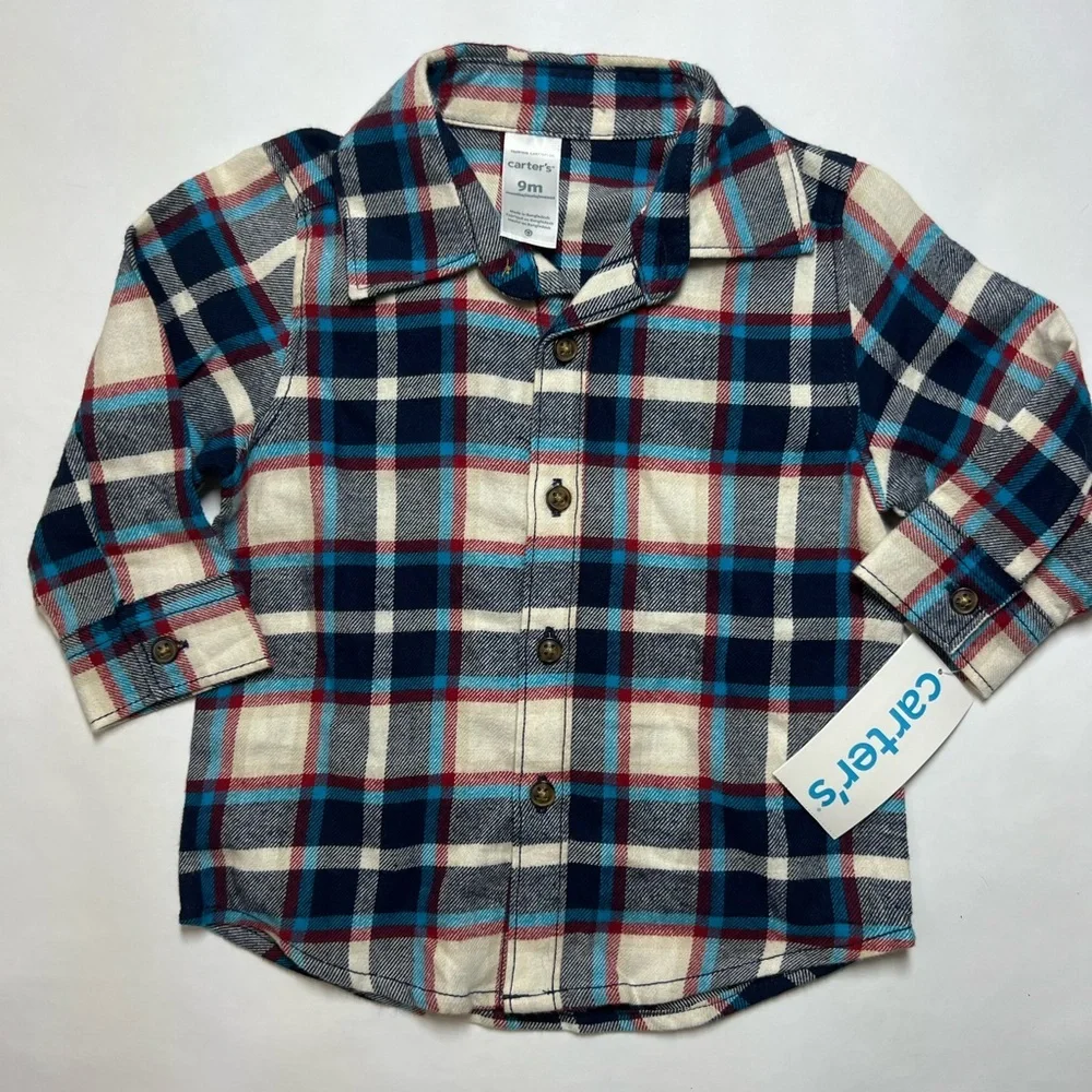 Carter’s Plaid Flannel Button Down Size 9mo - Picture 1 of 4